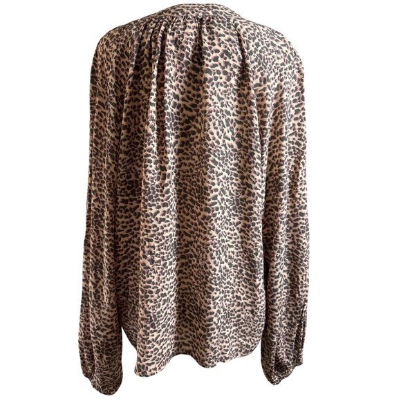 Kachel X Anthropologie Blouse Size 8 Animal Print Keyhole Tassel Smocked Long Sl - Picture 9 of 11